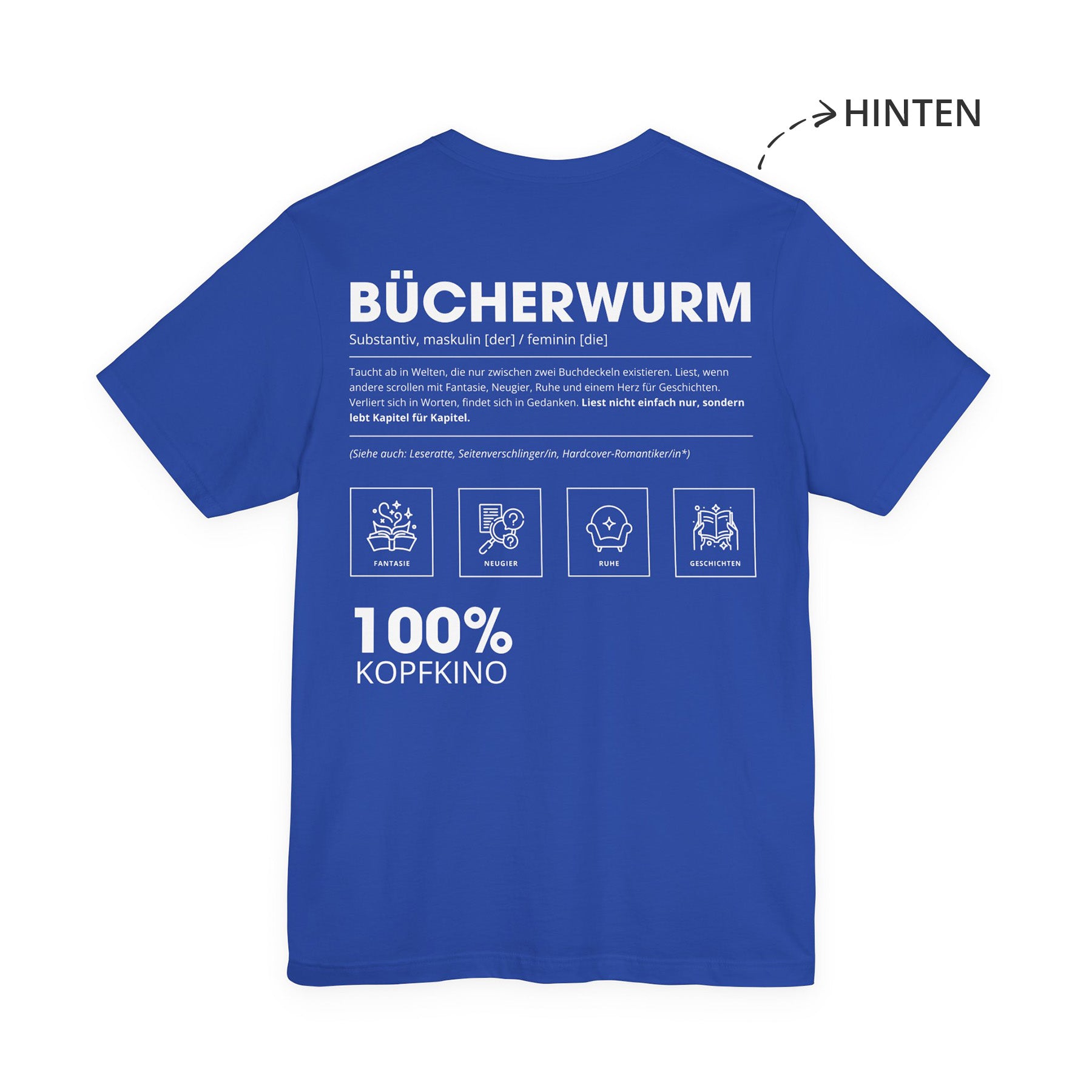 Bücherwurm Unisex T-Shirt Vorne Blau