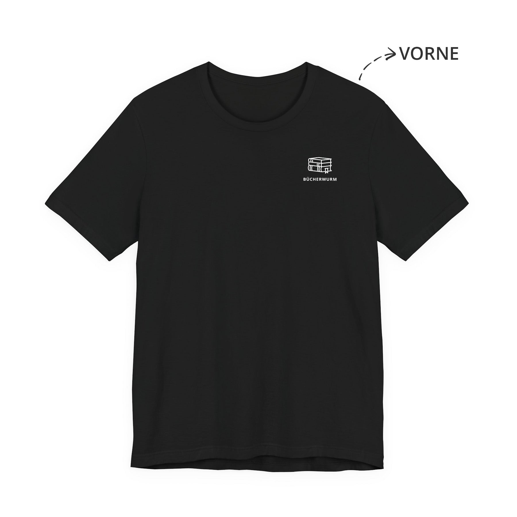 Bücherwurm Unisex T-Shirt Vorne Schwarz