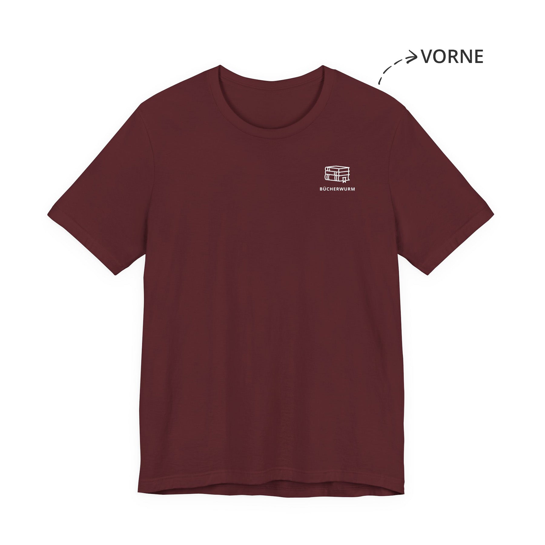 Bücherwurm Unisex T-Shirt Vorne Weinrot