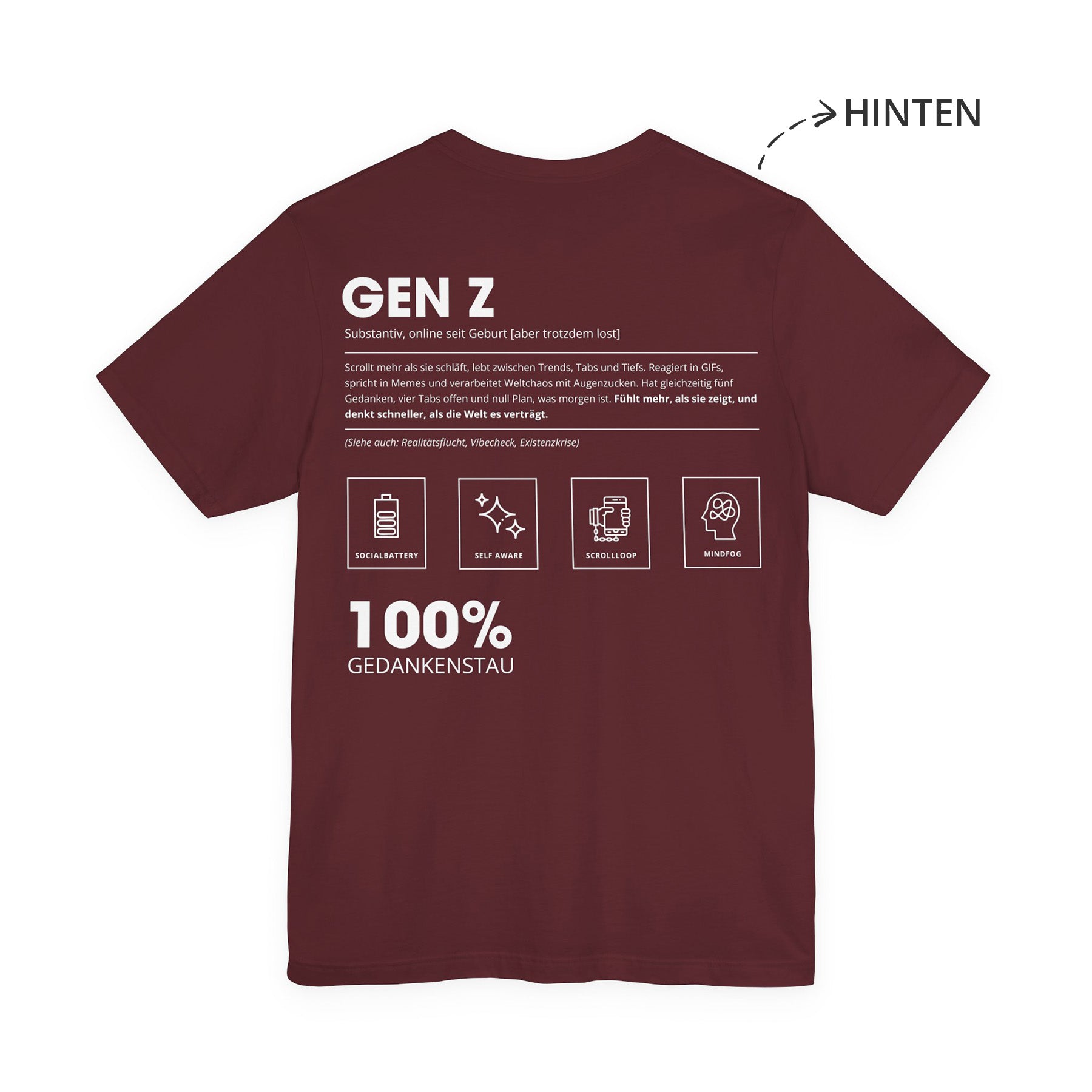 Gen Z Unisex T-Shirt Hinten Weinrot