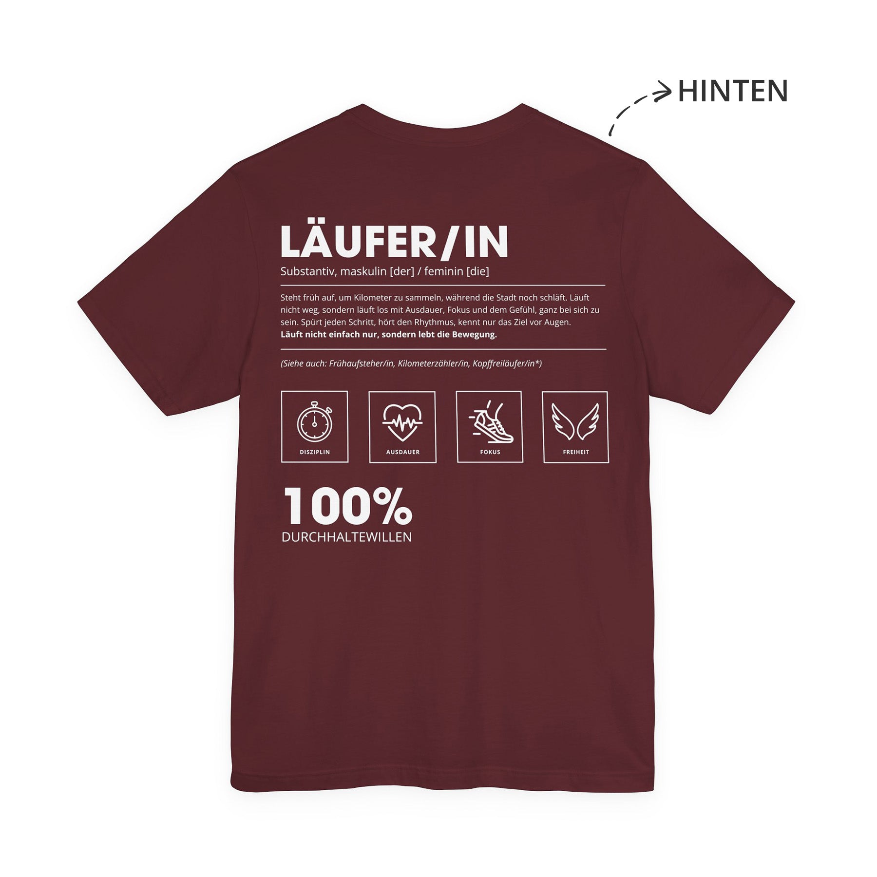 Läufer / Läuferin Unisex T-Shirt Hinten Weinrot