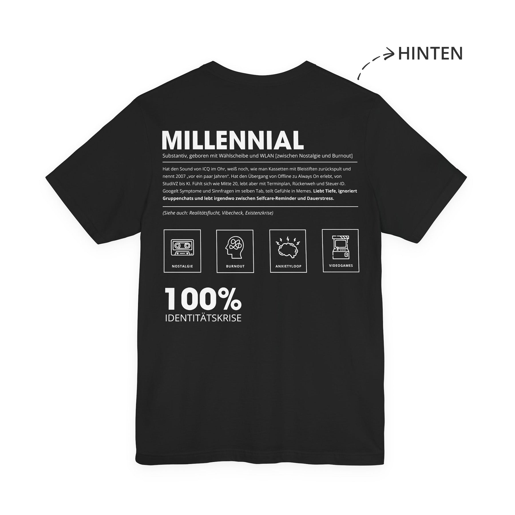 Millenial Unisex T-Shirt Hinten Schwarz