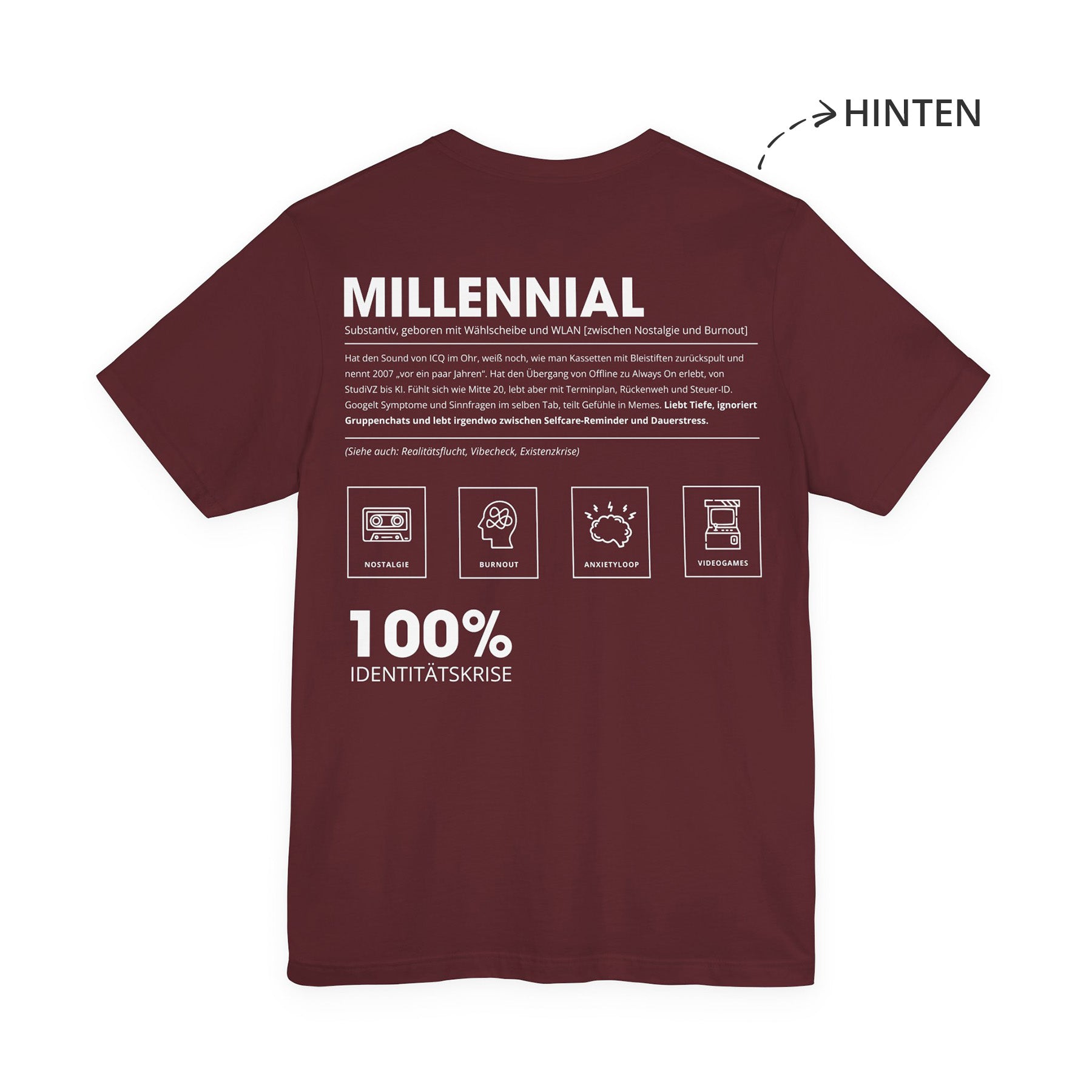 Millenial Unisex T-Shirt Hinten Weinrot