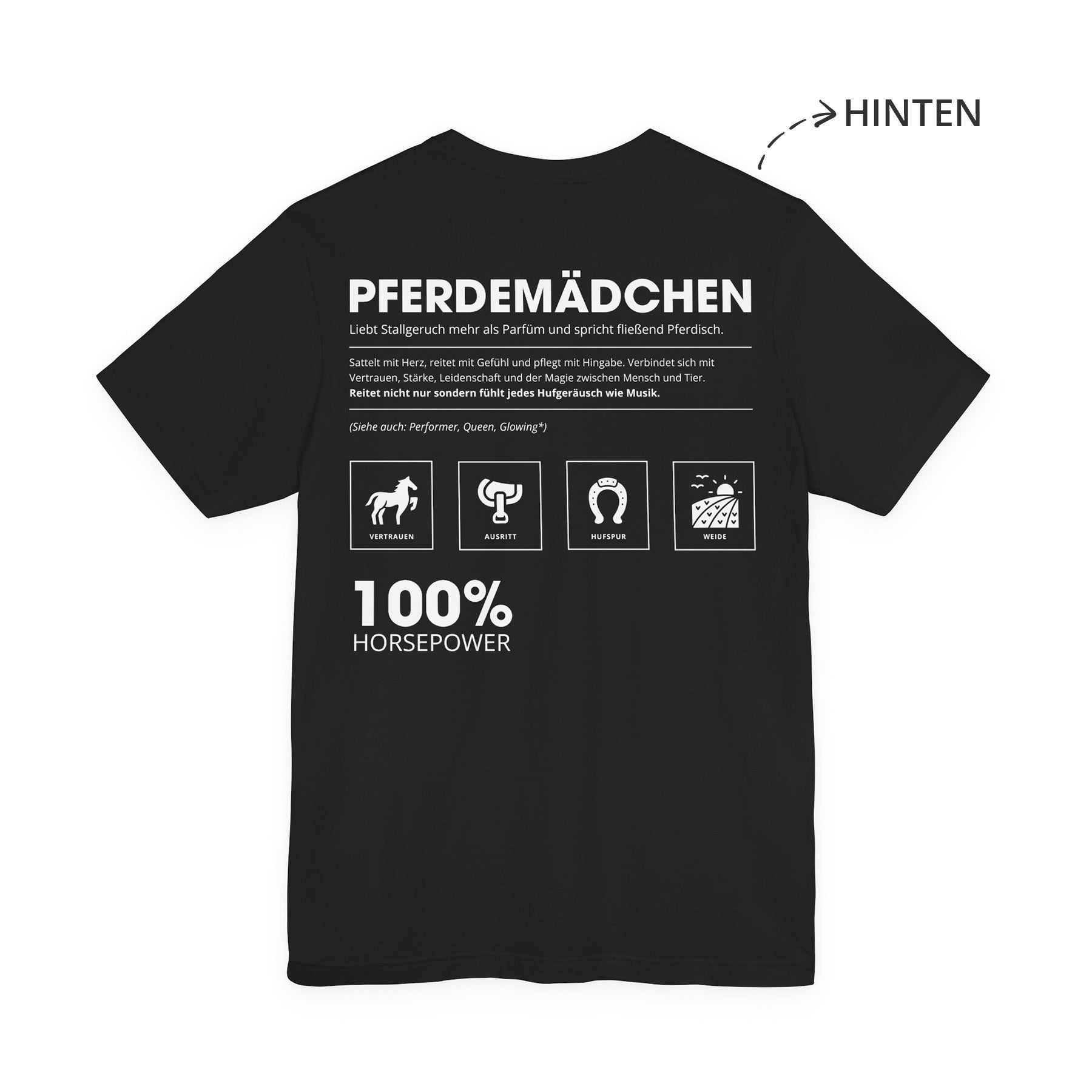 Pferdemädchen Unisex T-Shirt Hinten Schwarz