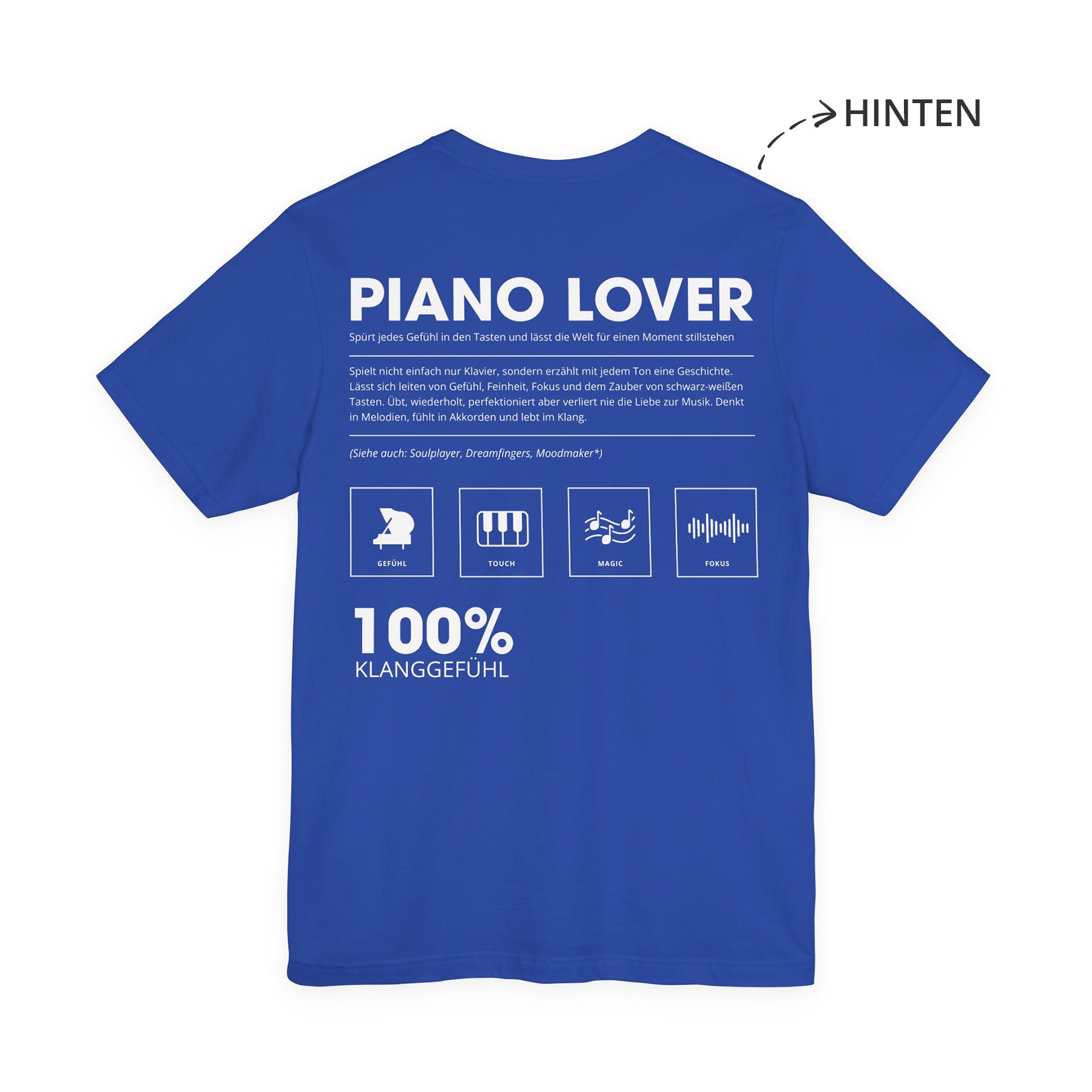 Piano Lover Unisex T-Shirt Hinten Blau