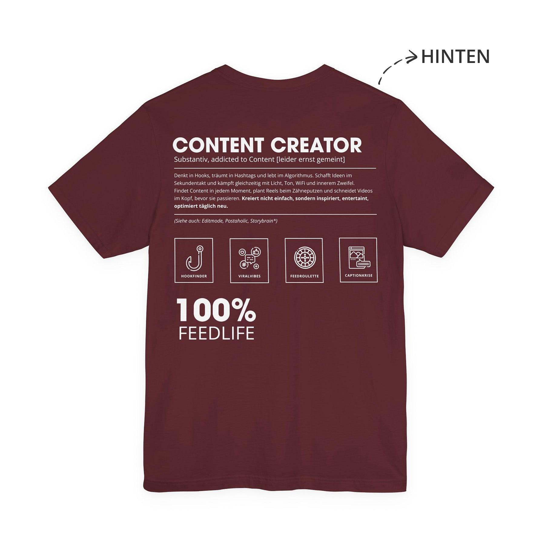Content Creator Unisex T-Shirt Hinten Weinrot