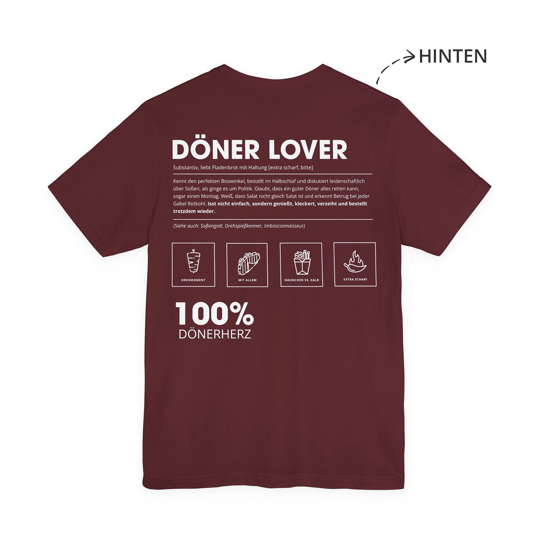 Döner Lover Unisex T-Shirt Hinten Weinrot