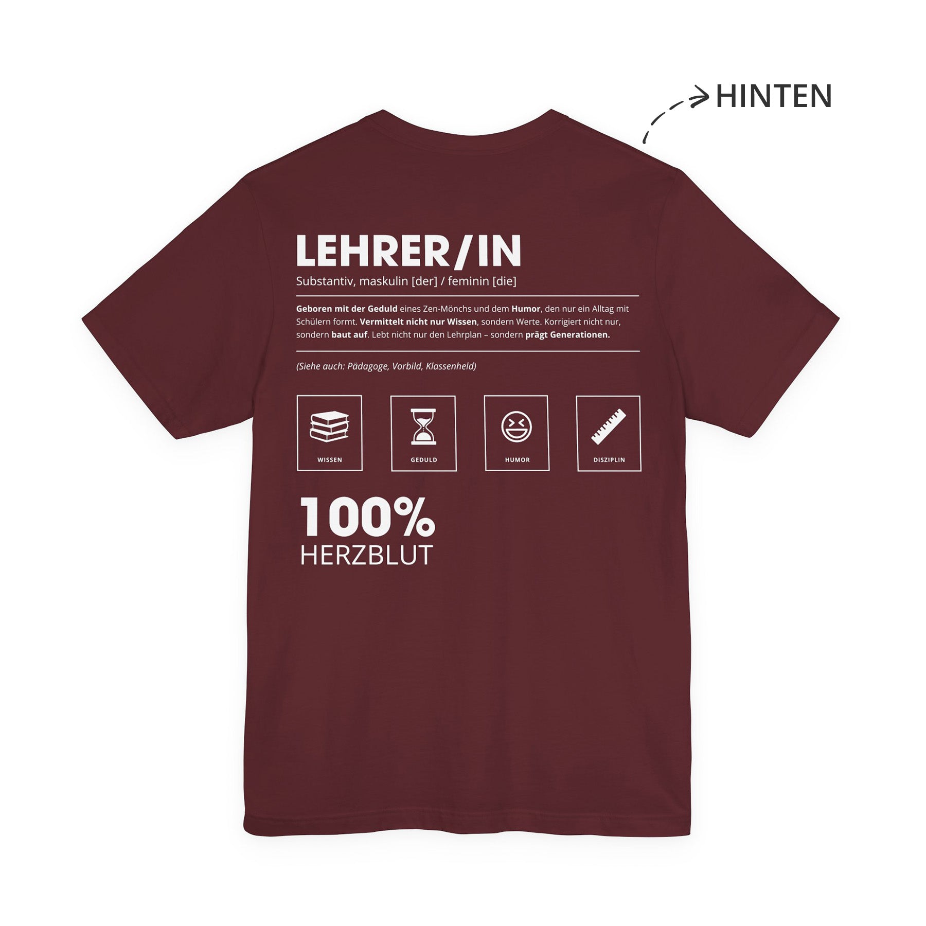 Lehrer / Lehrerin Unisex T-Shirt Hinten Weinrot