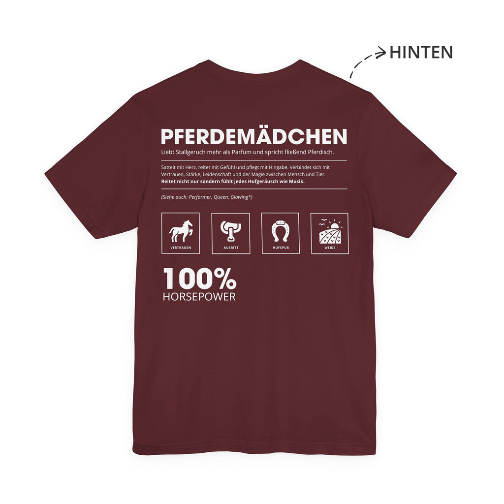 Pferdemädchen Unisex T-Shirt Hinten Weinrot