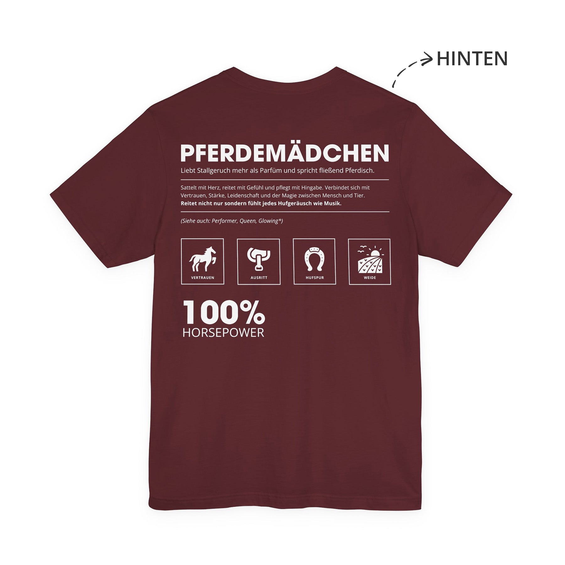 Pferdemädchen Unisex T-Shirt Hinten Weinrot